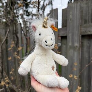 Steiff Unica Unicorn Soft White Gold Horn & Star Plush Stuffed Animal 8”